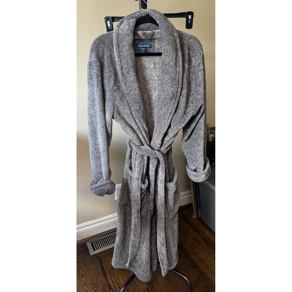 Tommy Bahama Mens Robe Calf Length Shaw Collar Pockets Gray Small/Medium